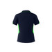 A navy polo shirt with contrasting green side panels and a collar. It has a logo on the chest.