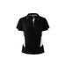 A black polo shirt with white accents and a logo, designed for women. Features a collared neckline and buttons.