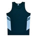 A dark green singlet featuring light blue panels on the sides. The garment has a logo on the upper area.