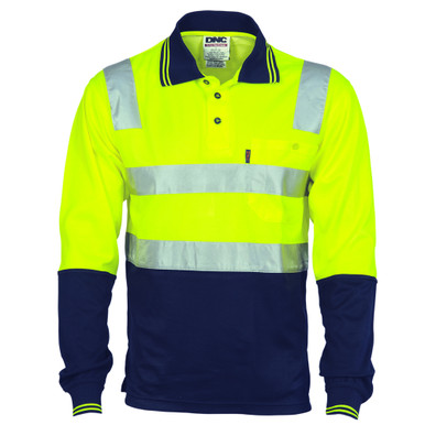 Hi Vis Cotton Back Two Tone Polo Shirt with 3M R/ Tape - Long Sleeve ...