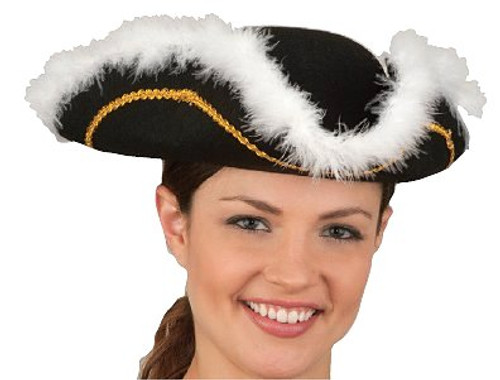 Felt Tricorn Hat with Feather Trim