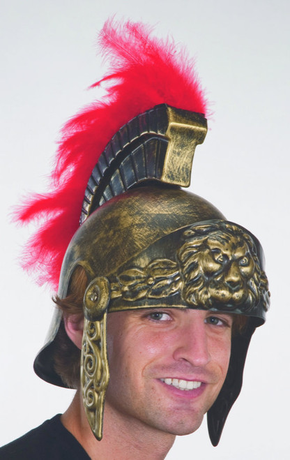 Gold Roman Helmet with Red Feathers