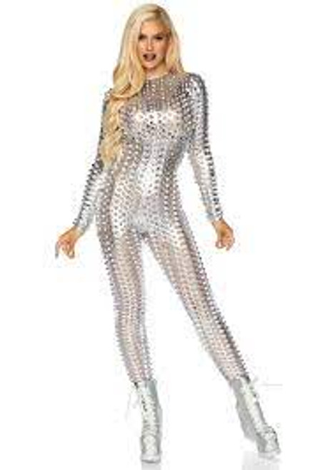 Laser Cut Catsuit in Silver