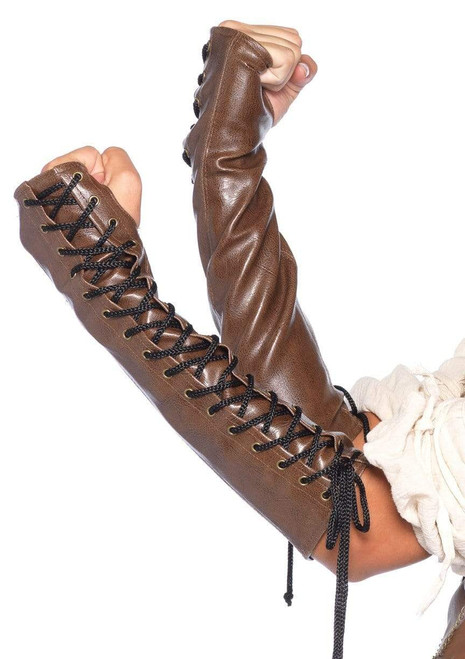 Faux Leather Lace Up Arm Warmers
