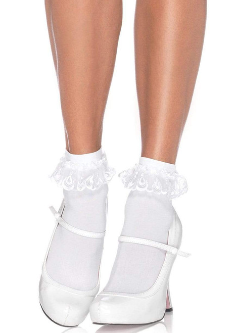 White Anklet with Lace Ruffles White Anklet with Lace Ruffles