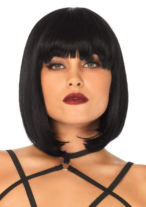 14" Short Natural Bob Wig With Bangs Black