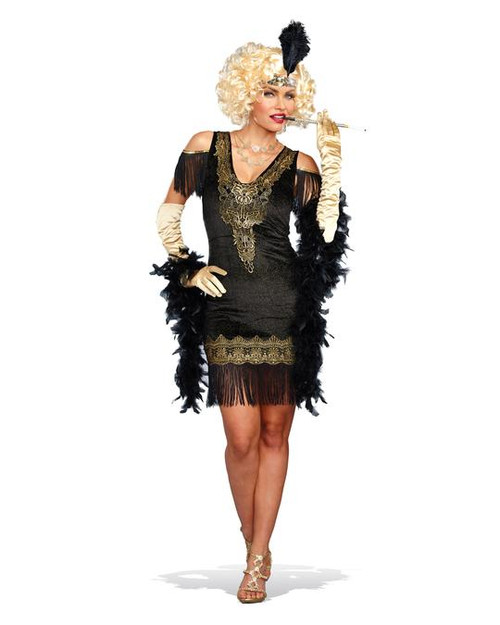 slim fit dress slacks Zapaka Women 1920 Dress Black and Gold Sequin Flapper Gatsby Dress with Fringes, Black / L