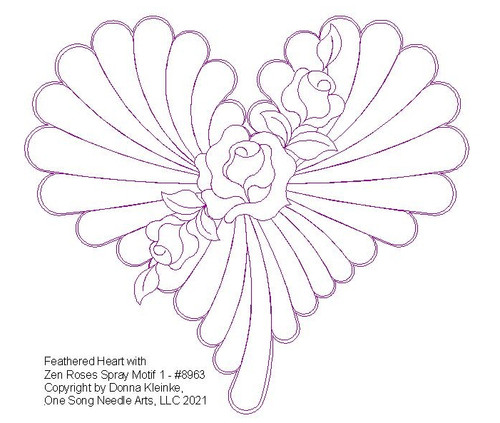 8963 - Feathered Heart with Zen Roses Spray Motif 1