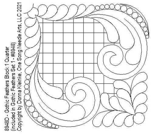 Gothic Feathers Crosshatch Block 1 Quarter - #8948D (included in Gothic Feathers Crosshatch Block Set 1 - #8948) - VP17