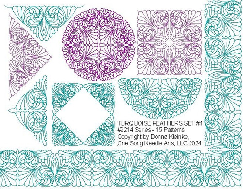TURQUOISE FEATHERS SET #1 (#9214 Series) - 15 PATTERNS - FREE WITH PURCHASE -  ** See TERMS/INFO in Description below)