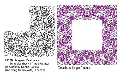 Megan's Feathers - Turquoise Feathers Block 1-Three-Quarter - #9238B