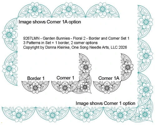 Garden  Bunnies - Florals 2 - Border and Corner Set 1 - #9267LMN
