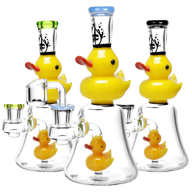 Pulsar Glass Double Duckie Rig | 7.5" | 14mm F | Colors Vary - #2521