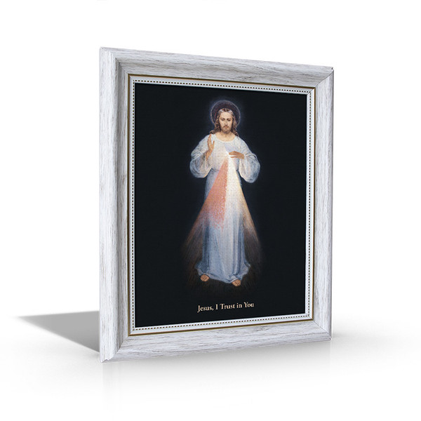 Divine Mercy (Vilnius) White Frame - Framed Canvas - 10" x 12" Including White Frame