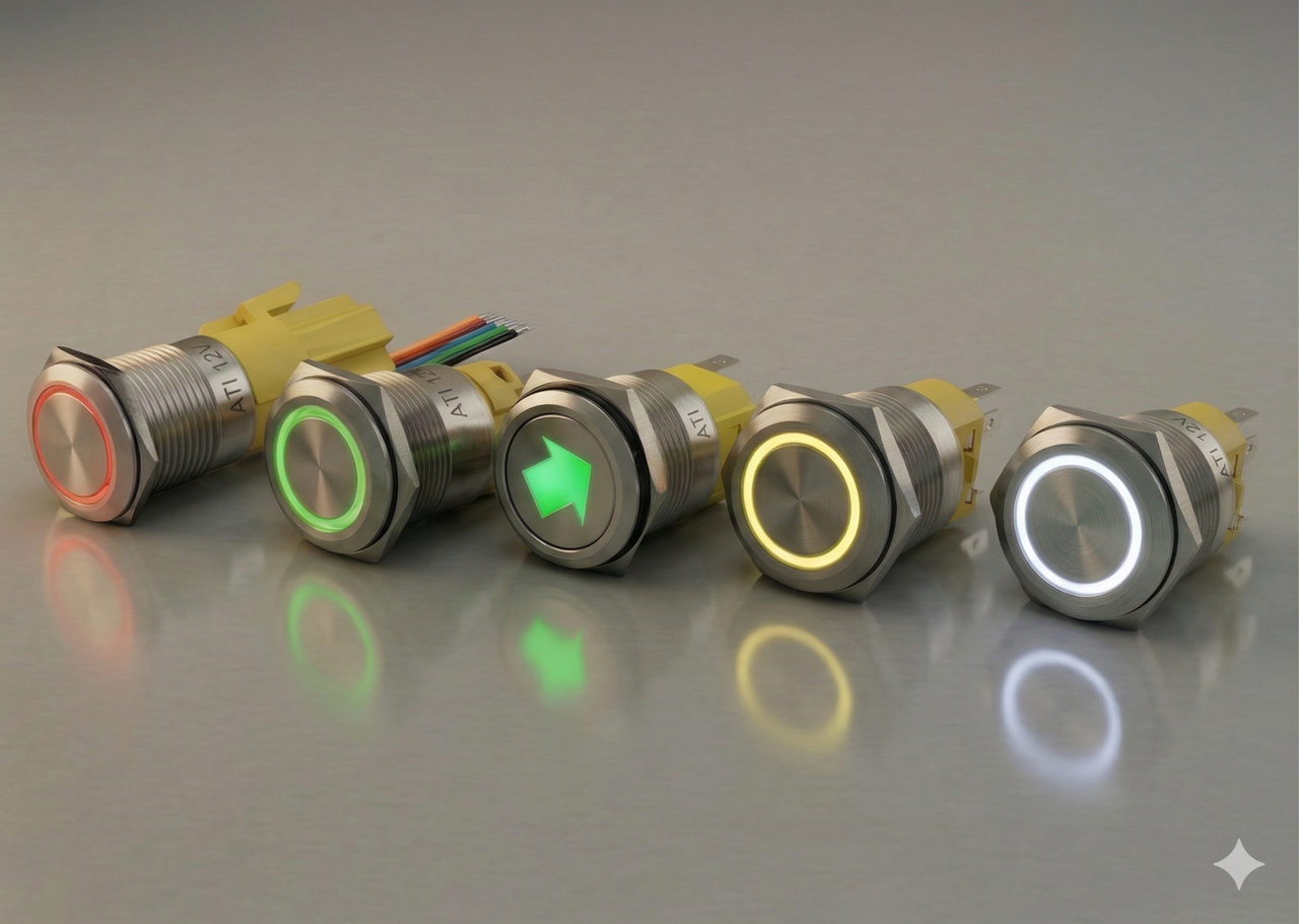 19mm Latching Pushbutton LED Light Switches (with LED Ring or
