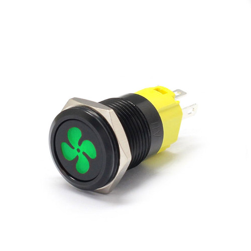 Alpinetech 16mm 5/8" Black Bezel LED Pushbutton Switch with Symbol (Fan)