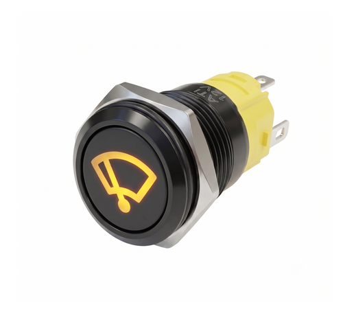 Alpinetech 16mm 5/8" Latching Black Bezel LED Pushbutton Switch with Symbol (Wipe)