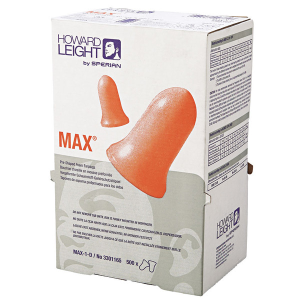 HOWARD LEIGHT MAX-1-D DISPOSABLE EARPLUGS - 500 PAIR/BOX
