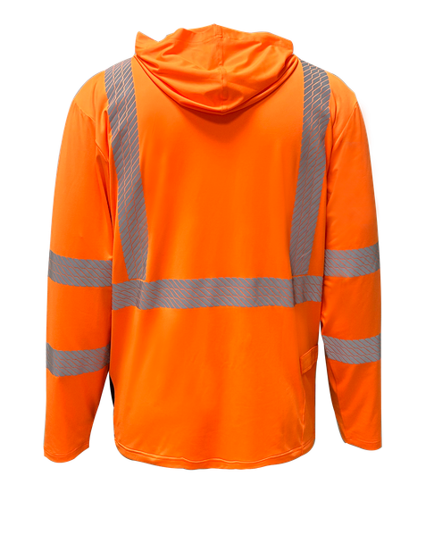 ANSI Class 3 Hi-Vis Safety T-Shirt UPF 50 , With Hood- Long Sleeve