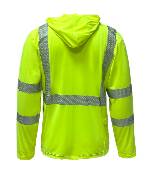ANSI Class 3 Hi-Vis Safety T-Shirt UPF 50 , With Hood- Long Sleeve