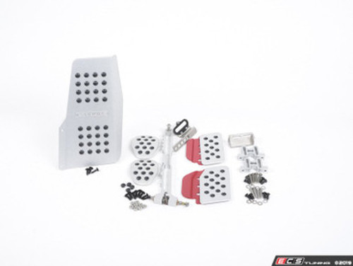 Rennline (Rev2) - 4PC Pedal Set - Rubber Grip - Silver Pedals / Red Extensions