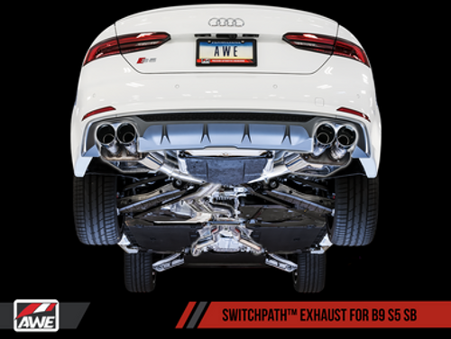 AWE SwitchPath? Exhaust for B9 S5 Sportback - Resonated for Performance Catalyst - Carbon Fiber Tips