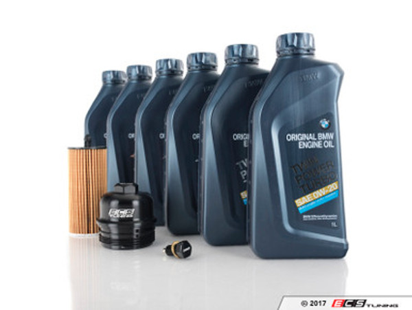 0W-20 Genuine BMW Oil Change Kit - With ECS Magnetic Drain Plug And Aluminum Oil Filter Cap | ES3509826