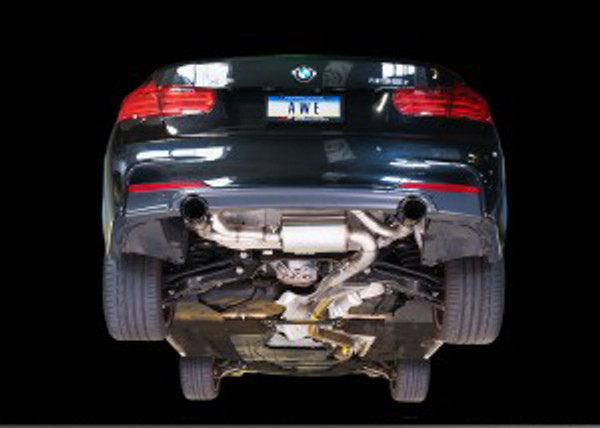 AWE Tuning BMW F3X 335i/435i Touring Edition Axle Back Exhaust -- Diamond Black Tips (102mm)