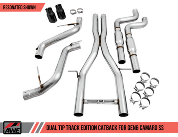 AWE Track Edition Catback Exhaust for Gen6 Camaro SS - Resonated - Diamond Black Tips (Dual Outlet)