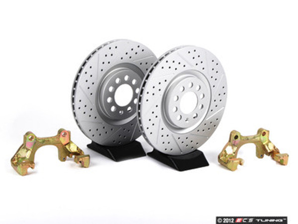 337/20th/GLI front Brake Rotor/Carrier Kit - Cross Drilled & Slotted Rotors (312x25)