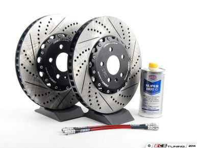 Front Brake Kit - Stage 1 - 2-Piece Cross Drilled & Slotted Rotors (345x30) | ES2739012