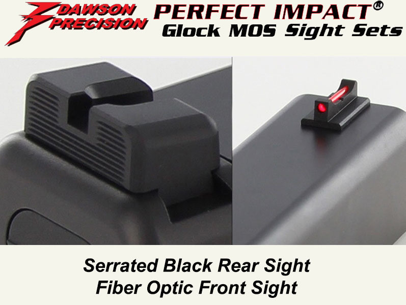 Dawson Precision Fixed Non Co-Witness Sight Set - Black Rear & Fiber Optic Front for Glock MOS