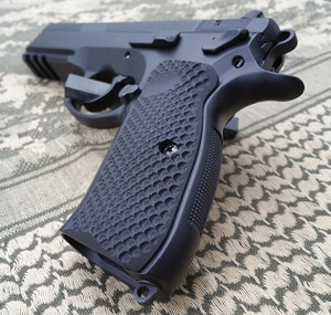 ガン　パーツ　CZ75用 Palm Swell Mayhem グリップ ブラウン/ブラック CZ 75 Palm Swell Mayhem - LOK Grips