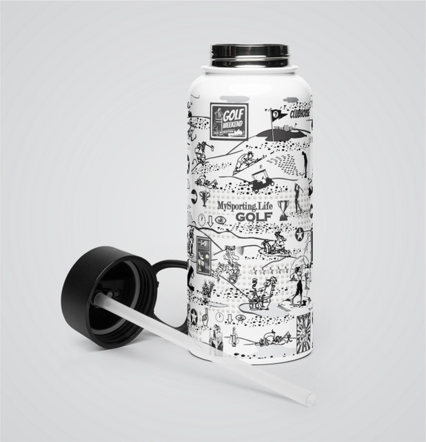 "Golf Collage" Stainless Steel Water Bottle With a Straw Lid