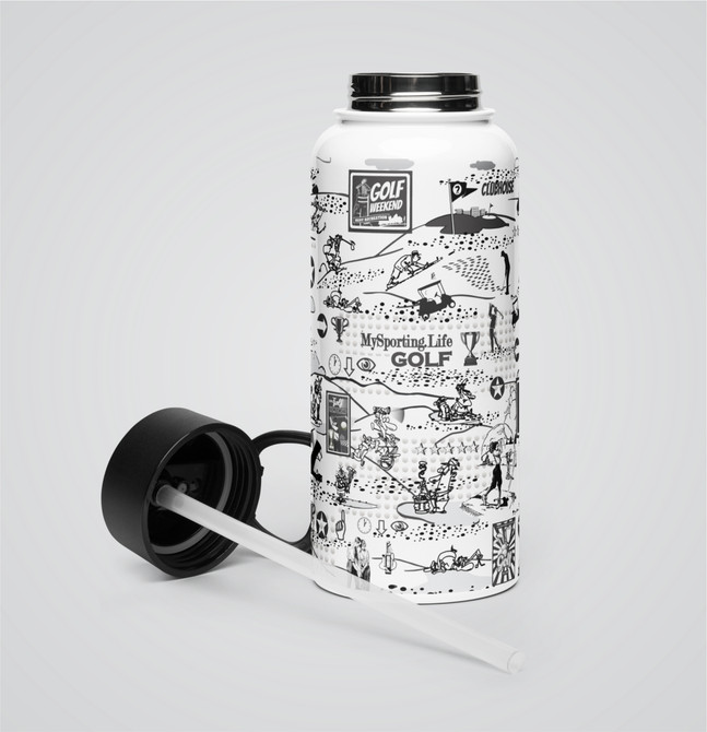 "Golf Collage" Stainless Steel Water Bottle With a Straw Lid