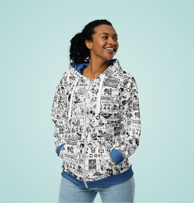 Unisex Zip Hoodie B/W For Football Fans
