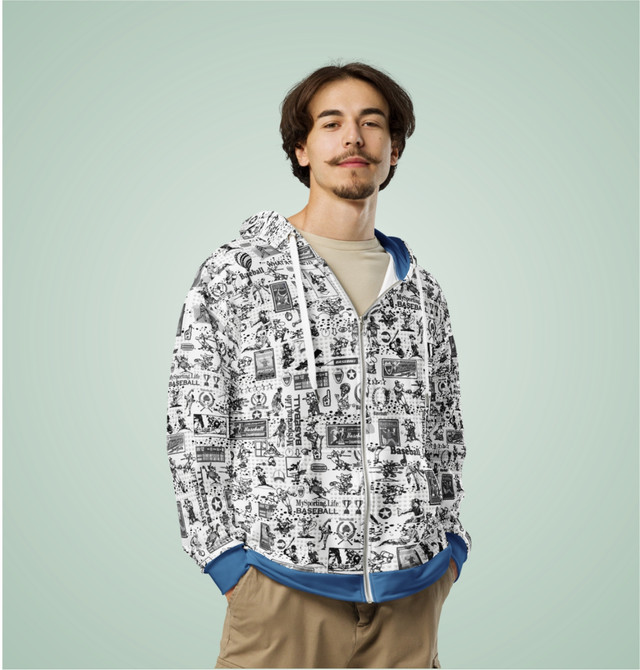 Unisex zip Hoodie B/W For Baseball Fans