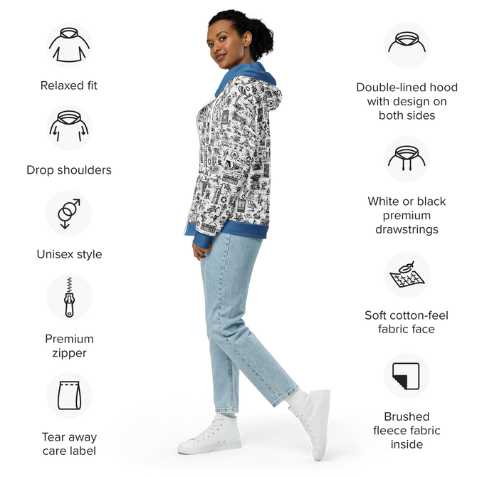 Unisex zip Hoodie B/W For Baseball Fans
