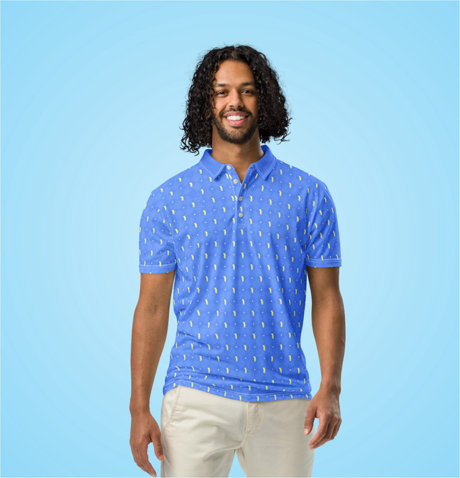 Men’s Slim Fit Polo Blue/Yellow For Golf Fans