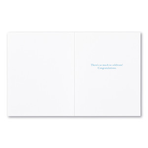 The inside of the card features a white background and copy that reads "There’s so much to celebrate! Congratulations."
