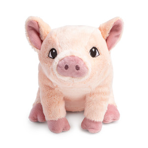Front view of flying pig plush with the helmet off.