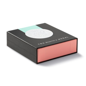 Angled shot of the front of the medal box. 