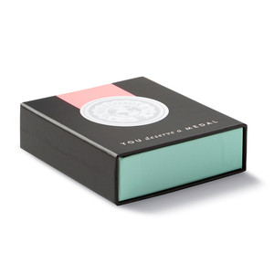 Angled shot of the front of the medal box. 