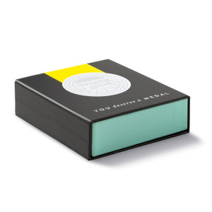 Angled shot of the front of the medal box. 