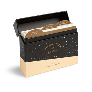 The inside of the box shows the different categories of cards in the box. 