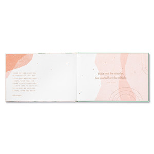 This page has a background of pink-salmon hues and gold design, and quotes that read, "Never before, since the beginning of time, has there ever been anybody exactly like you; and never again throughout all the ages to come will there ever be anybody exactly like you again." -Dale Carnegie, and "Don't look for miracles. You yourself are the miracle." -Henry Miller