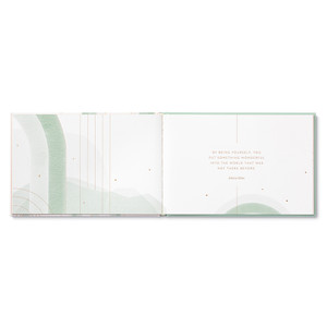 This page has a green hued and gold background and swirled design with a quote that reads, "By being yourself, you put something wonderful into the world that was not there before." -Edwin Elliot