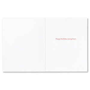 The inside of the card features a white background and copy that reads "Happy birthday, young heart."
