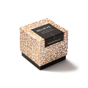 This image shows a closed box of the "Believe" ThoughtFulls pop open cards.
