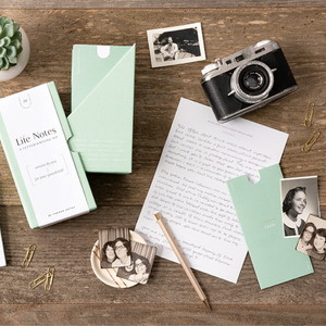 A beautiful photo of the letter-writing kit "Life Notes: Thoughts and Wishes for Your Grandchild". 